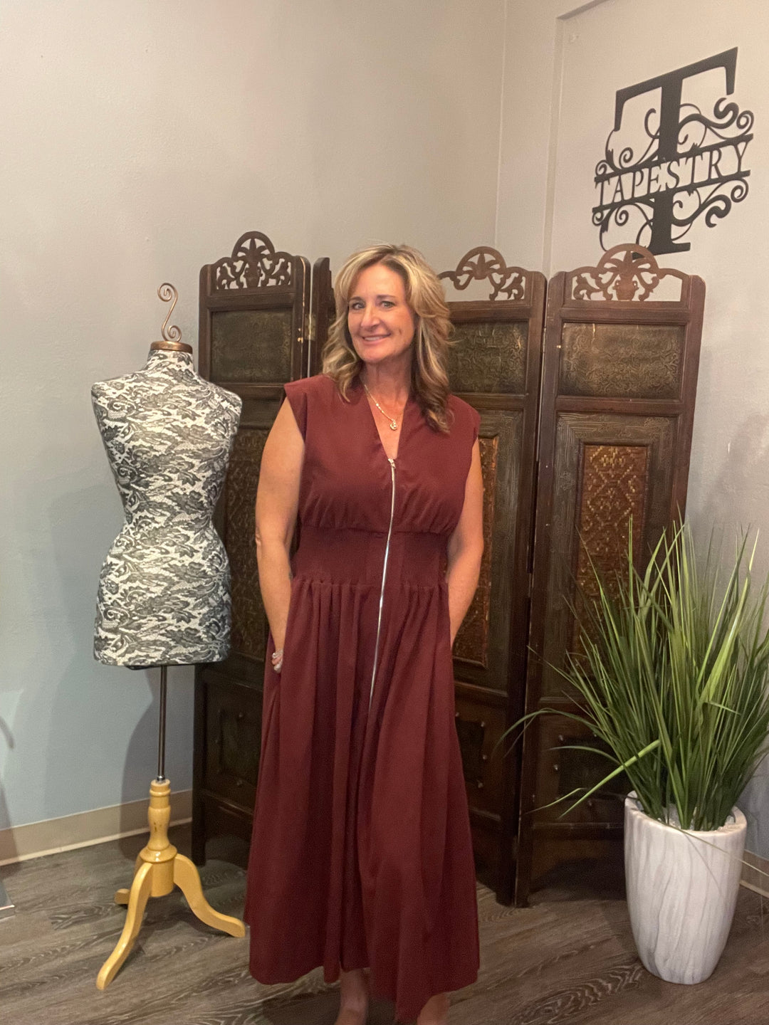 Dresses, Smocked Zip Corduroy Midi Dress