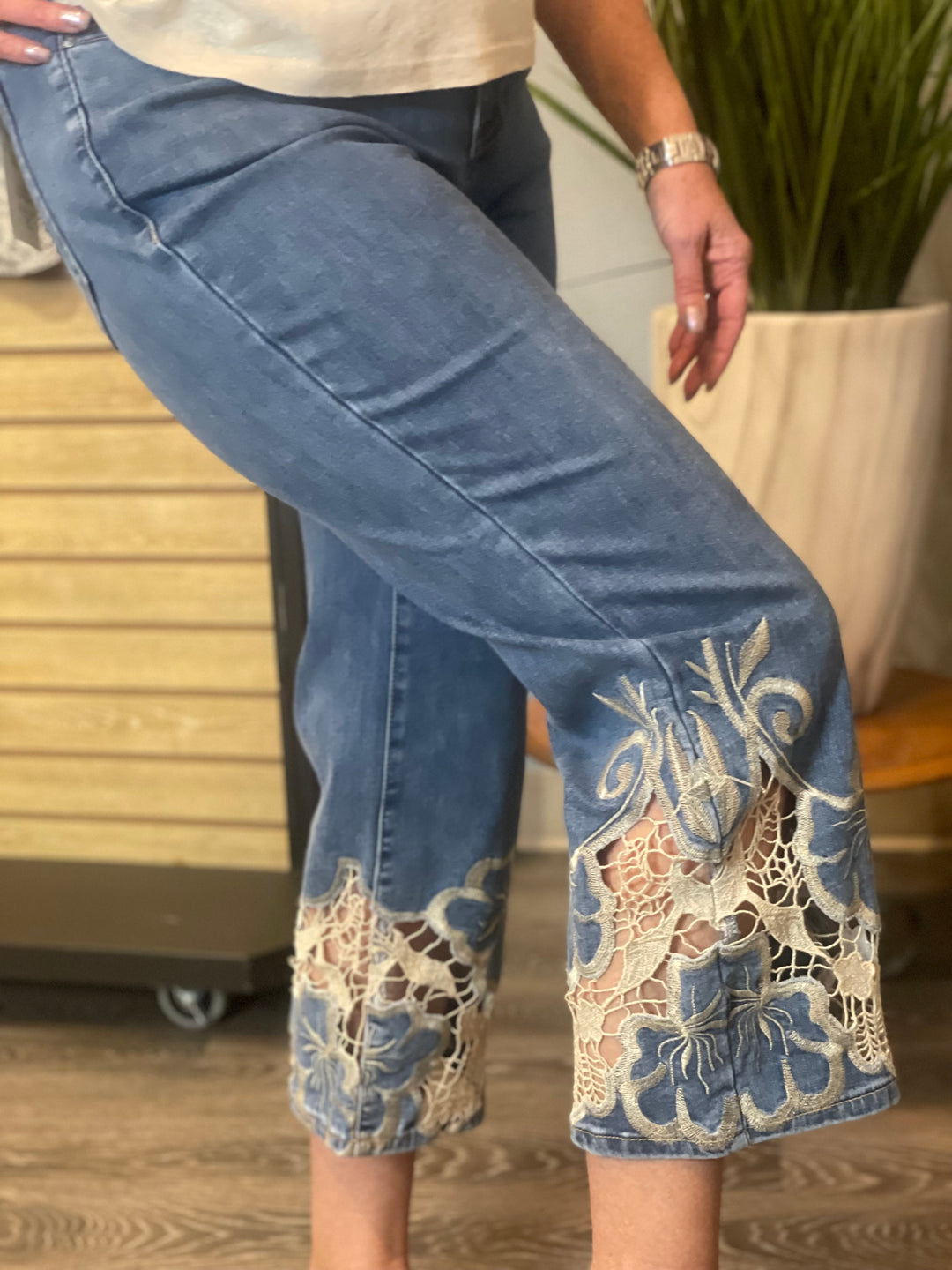 Pants, Gold Cut-Out Flare