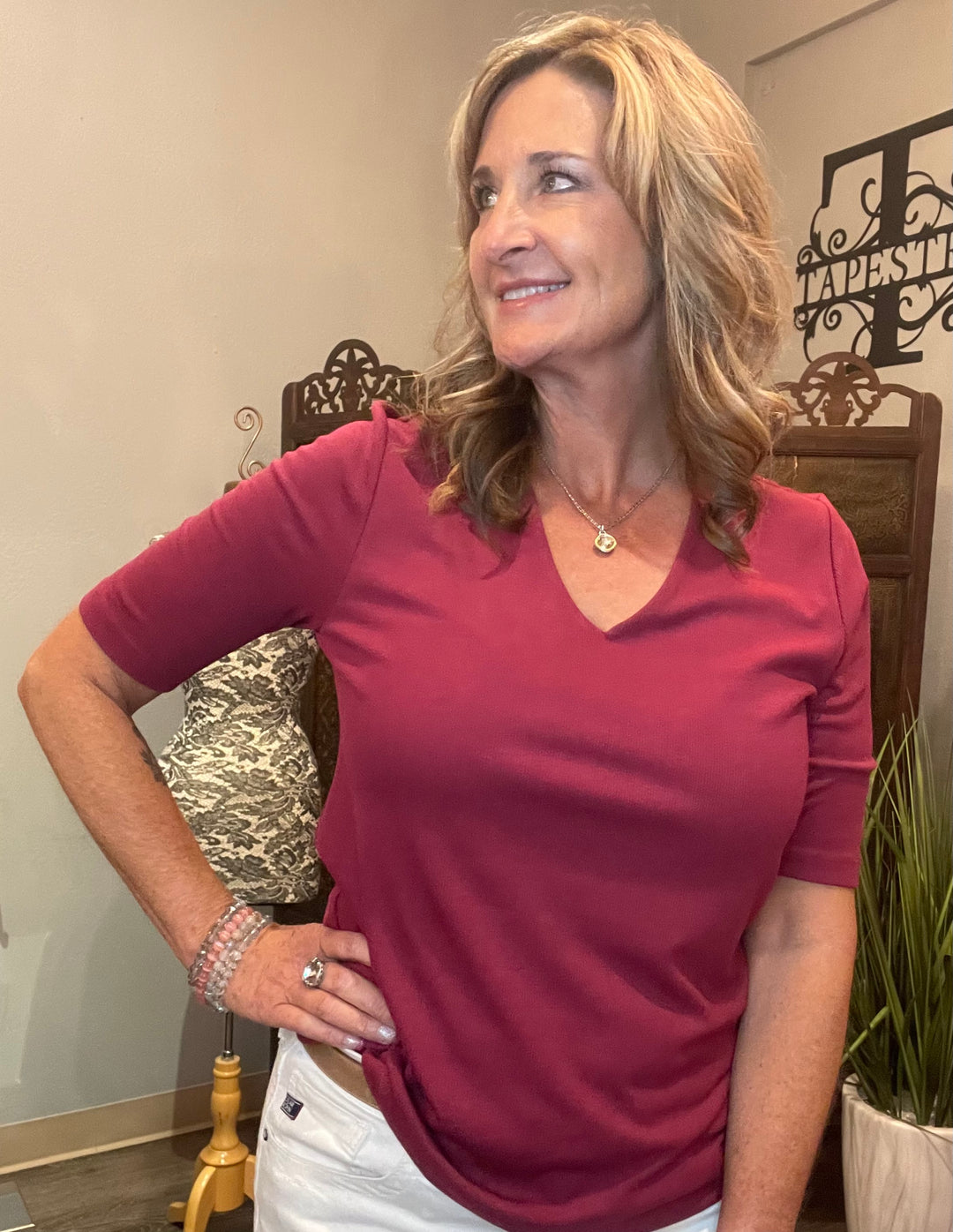 Tops, Double Layer V-neck