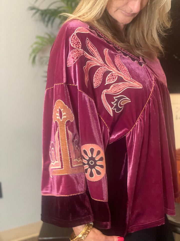 Tops, Embroidery Velor Top
