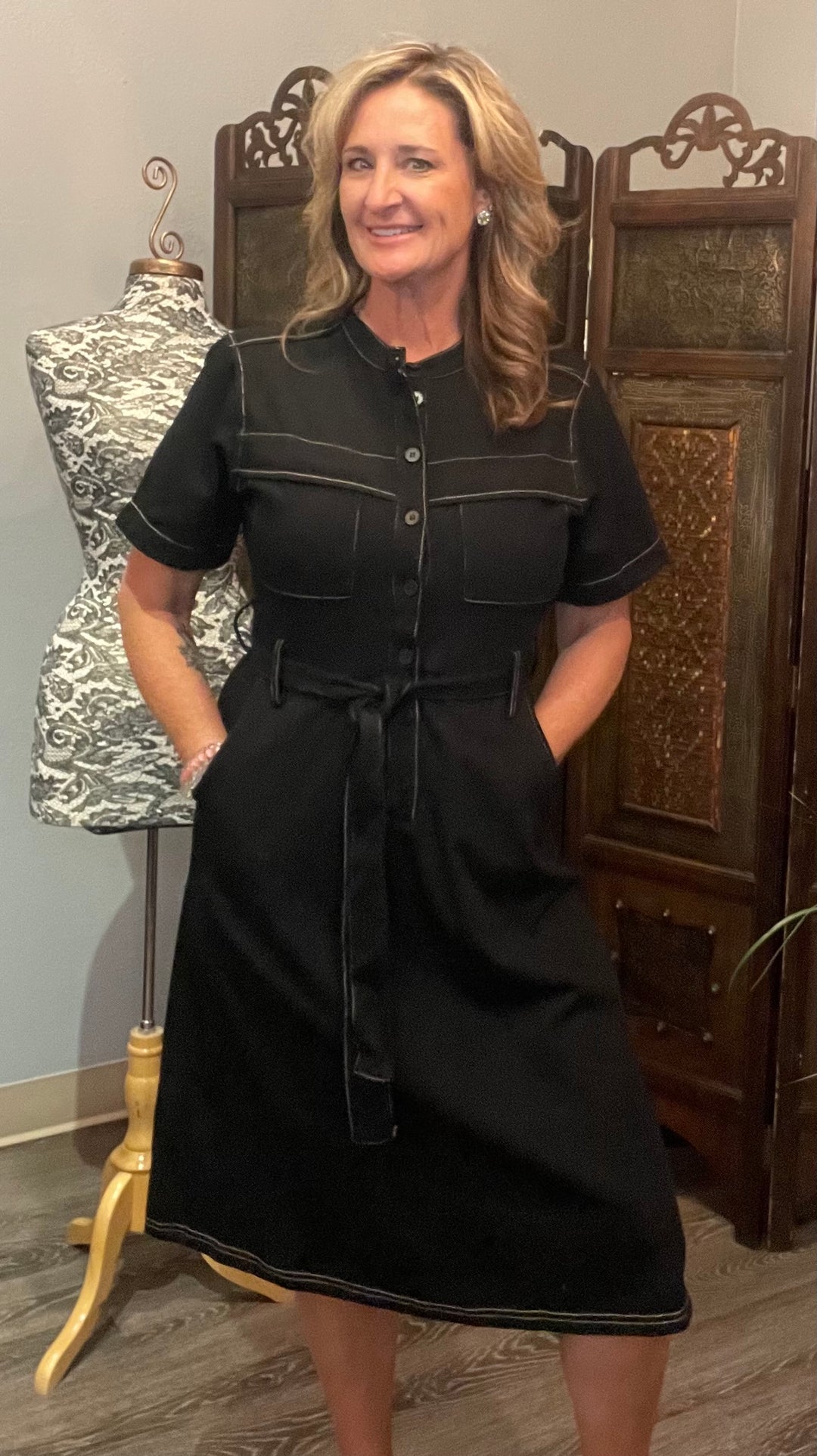 Dresses, Button Down Midi Dress Stitch Detail