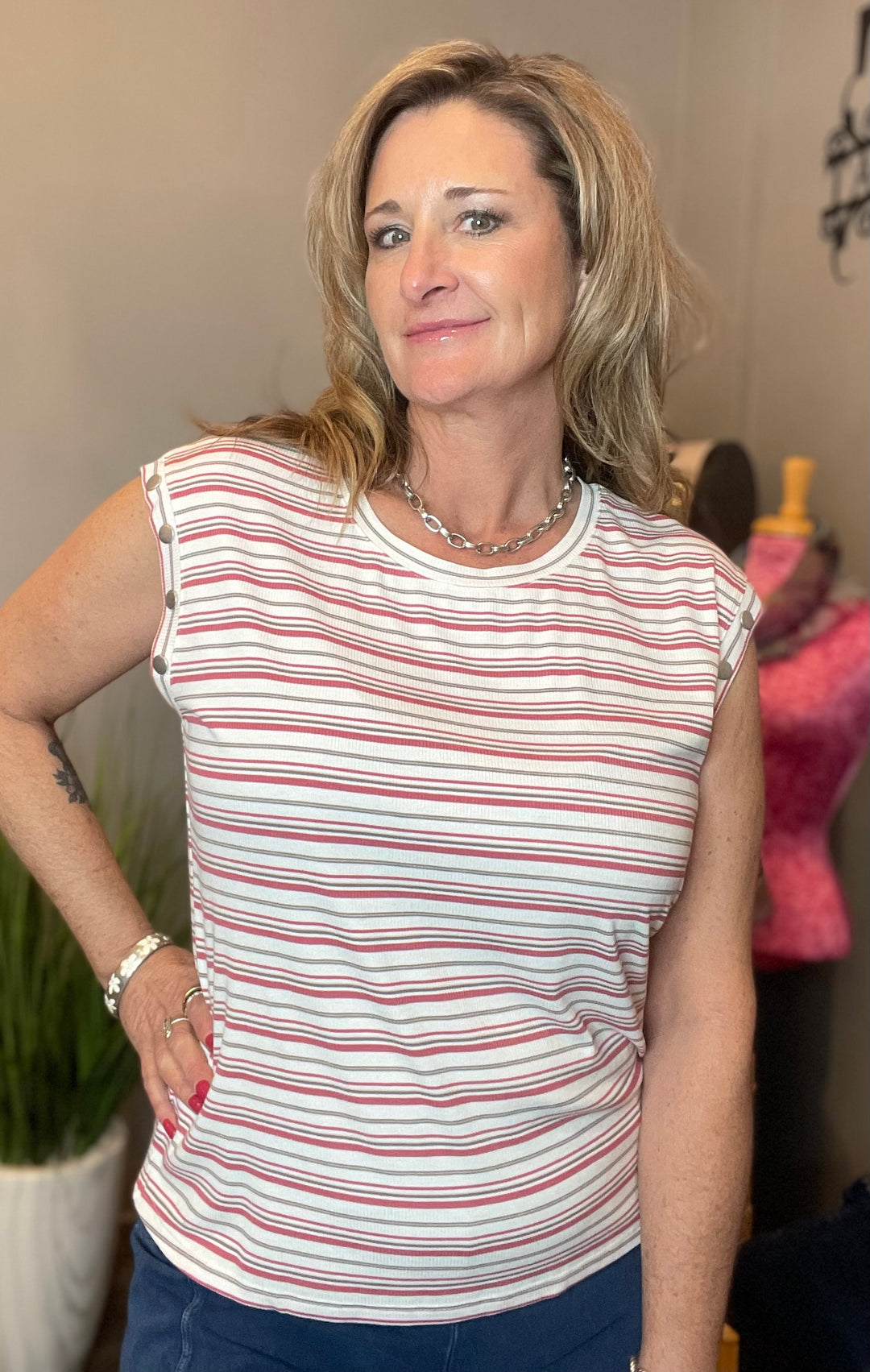 Tops, Dolman Sleeveless Button Detail