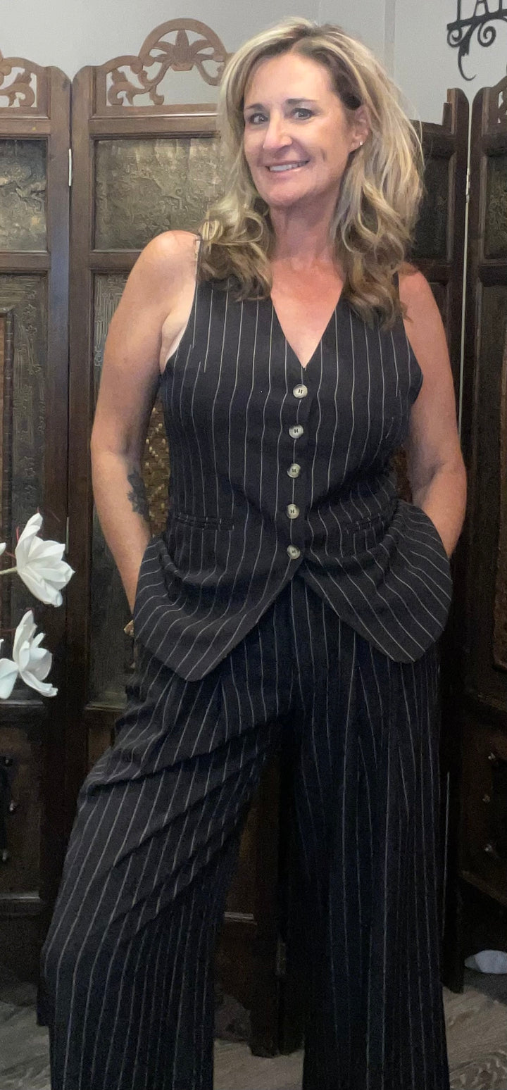 Tops, Pinstriped Button Down Vest