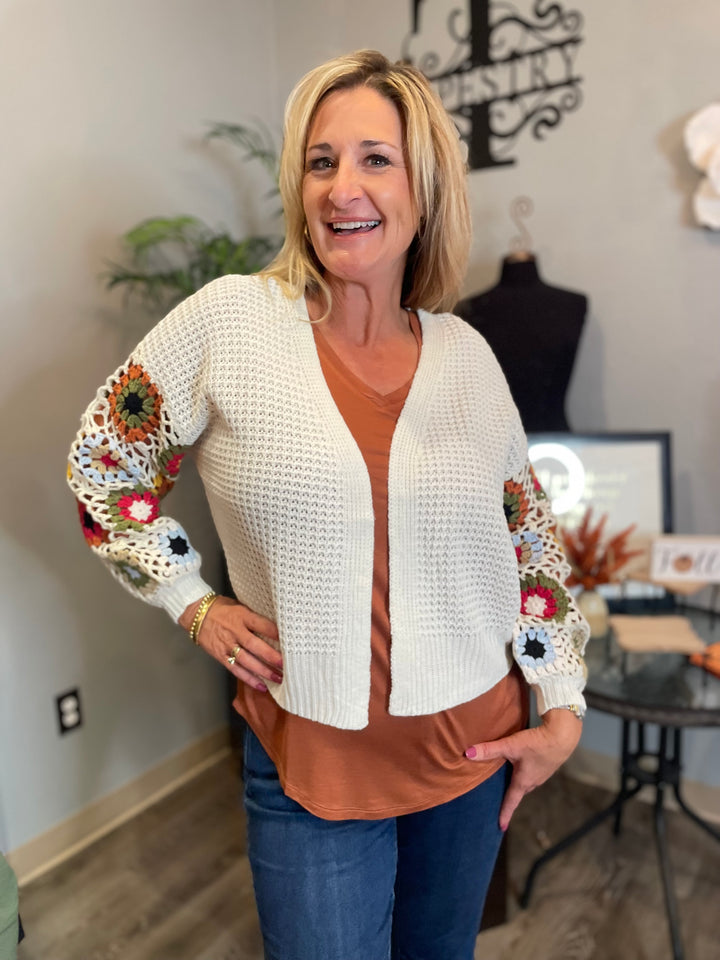 Tops, Crochet Sleeve Sweater