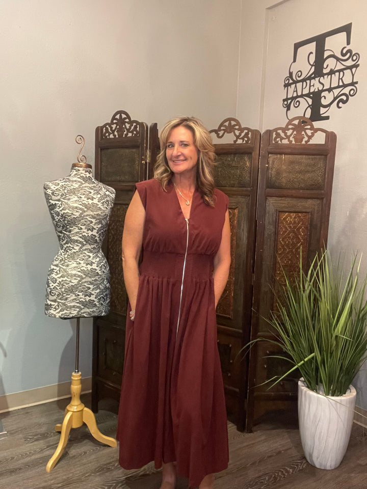 Dresses, Smocked Zip Corduroy Midi Dress