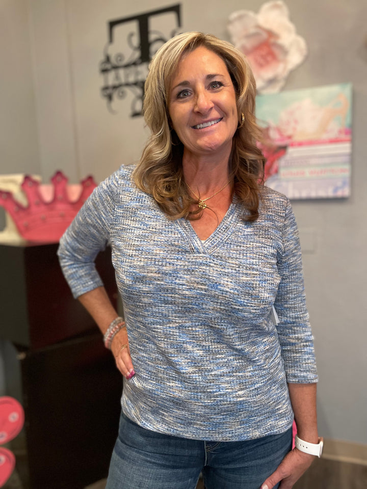 Tops, 3/4 Slv V-neck Knit Tee