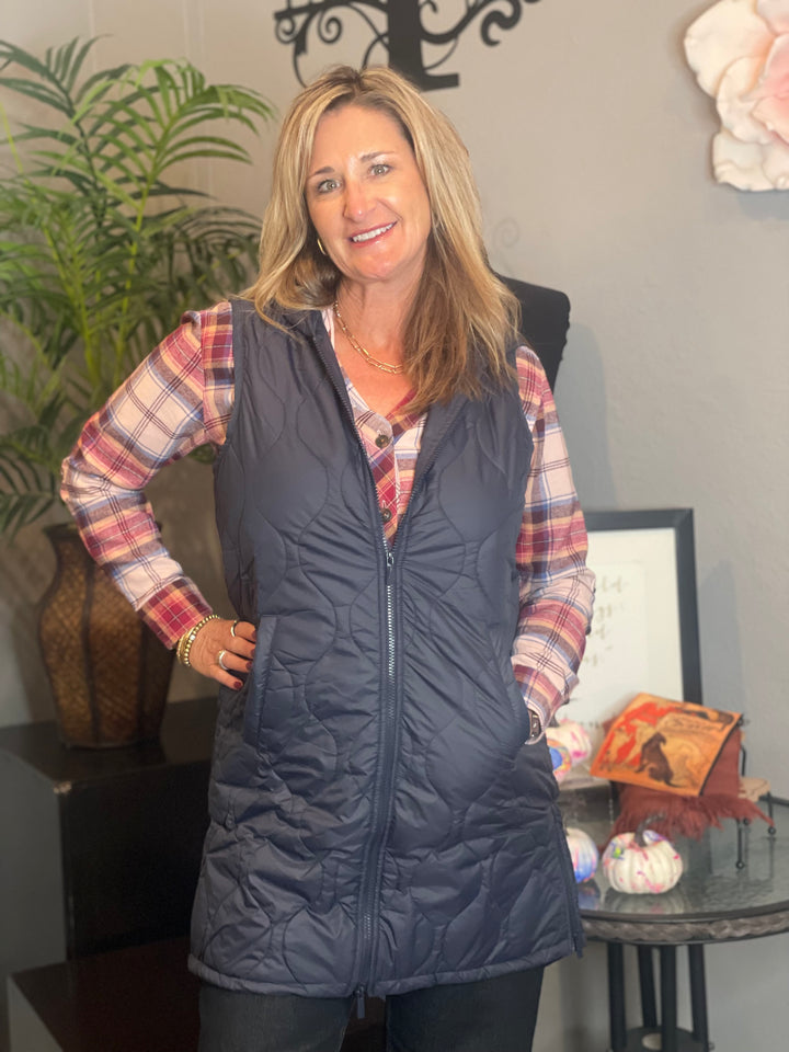 Outerwear, Long Quilted Vest w/Zips