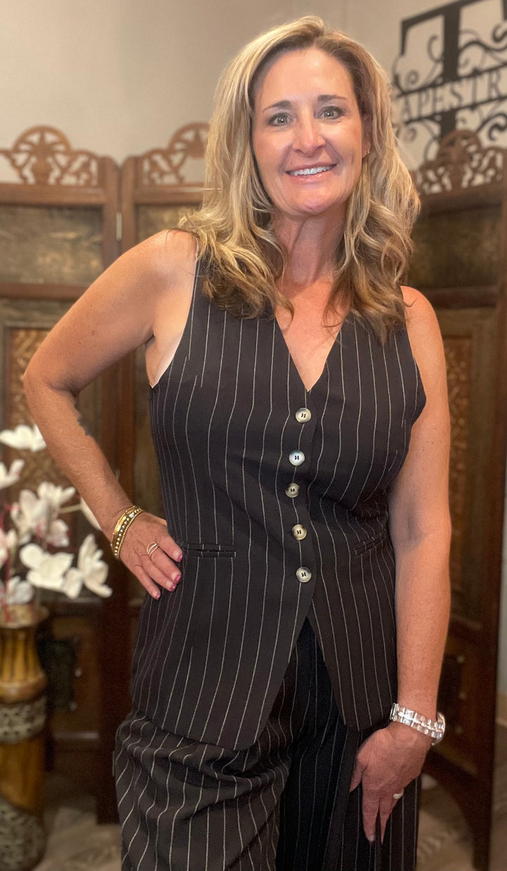 Tops, Pinstriped Button Down Vest
