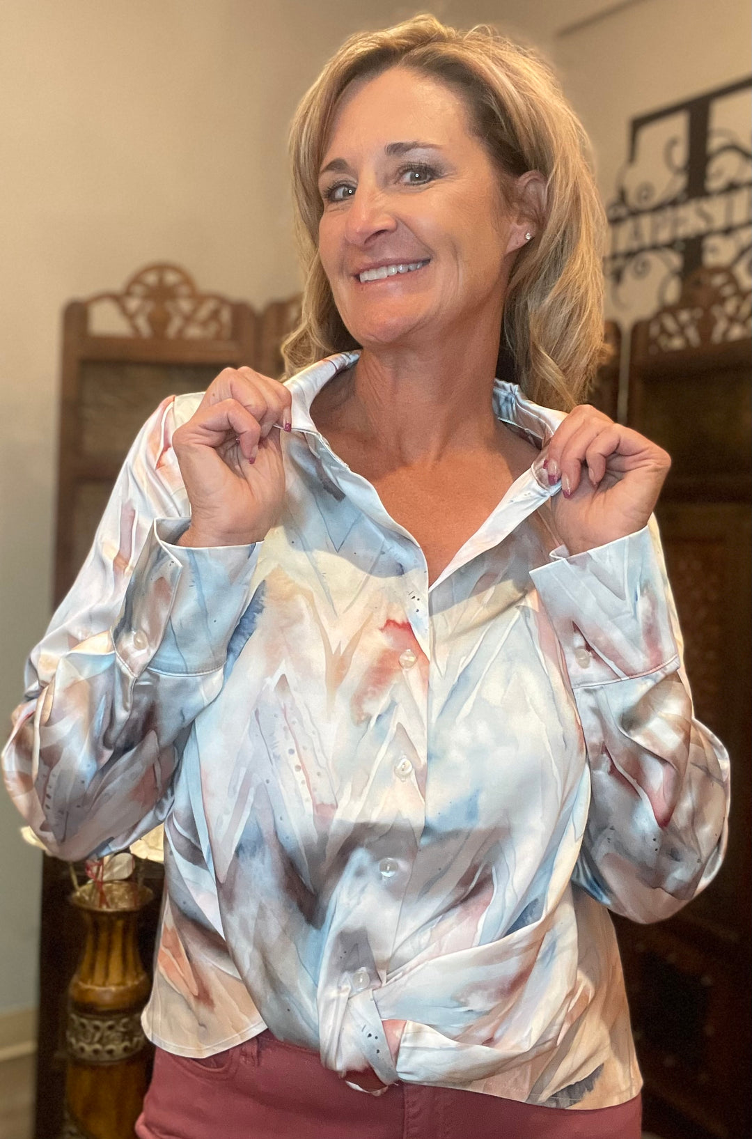 Tops, Twisted Front Button Down