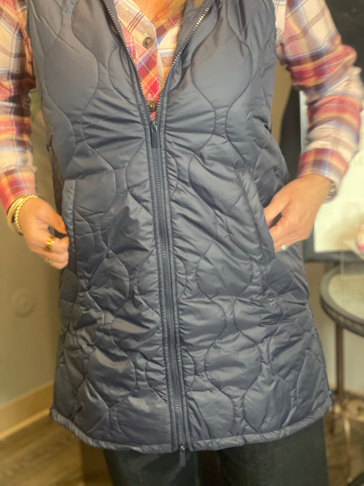 Outerwear, Long Quilted Vest w/Zips