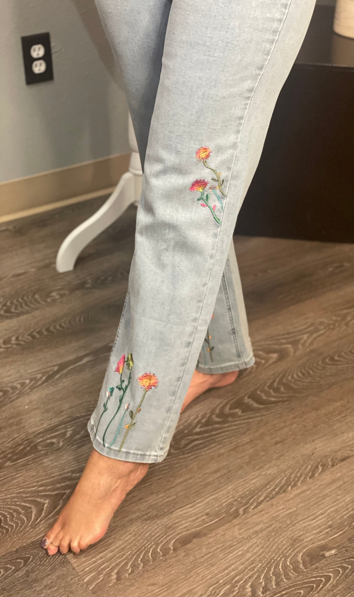 Pants, Denim Embroidery Flower CB