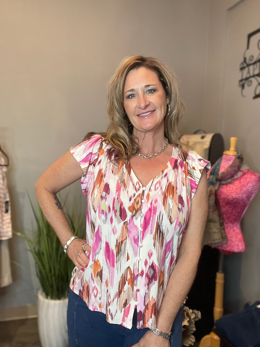 Tops, Dolman Sleeveless Button Front