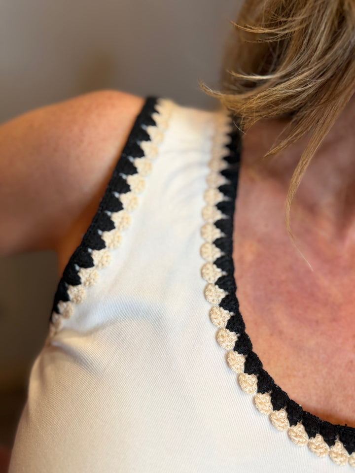 Tops, Interlock Crochet Detail Tank