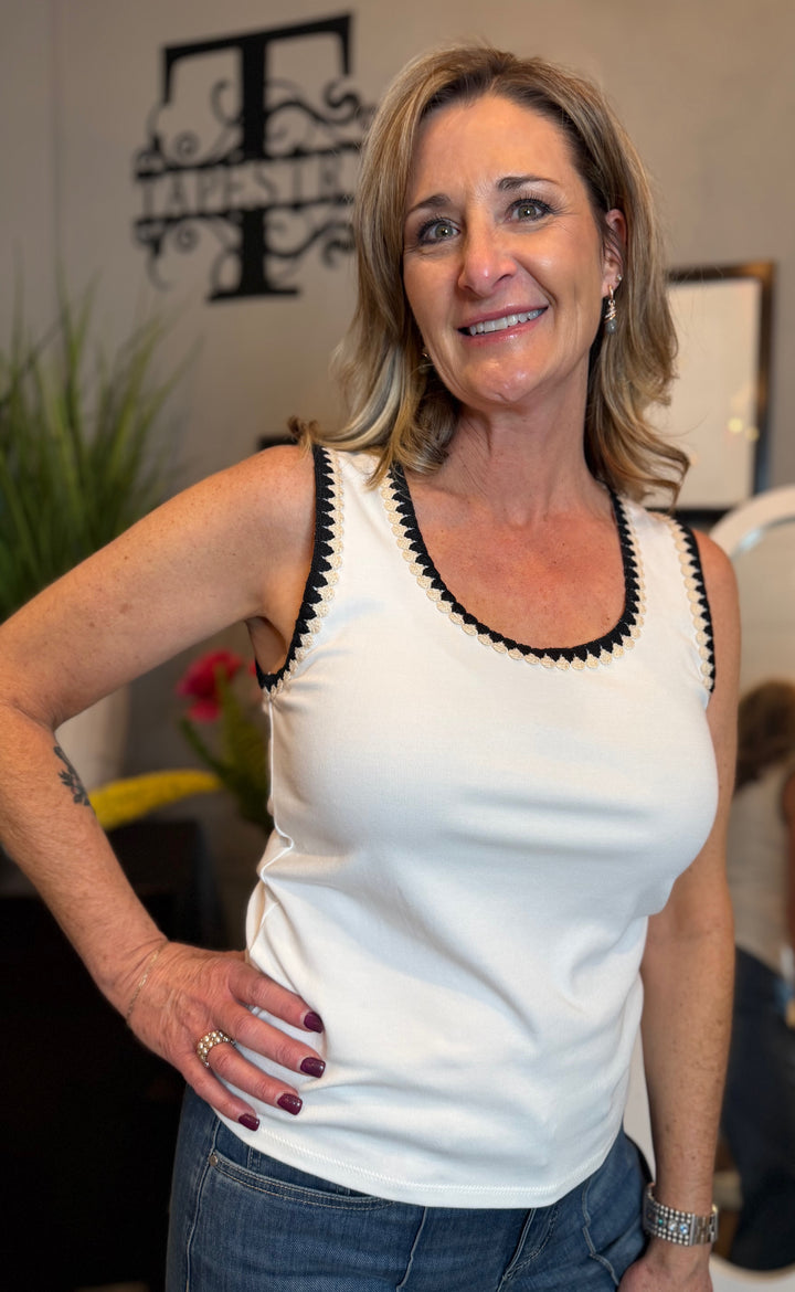 Tops, Interlock Crochet Detail Tank