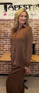 Tops, Satin Button Front Blouse