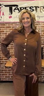 Tops, Satin Button Front Blouse