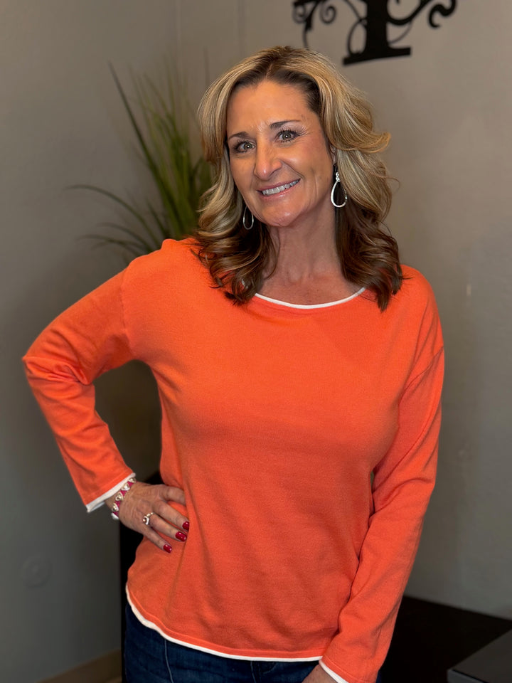 Tops, Red Crew Neck Long Sleeve Knit Sweater