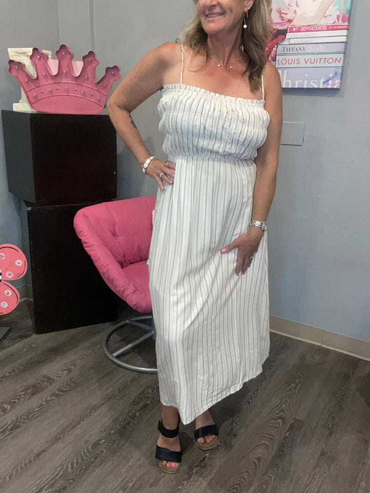 Dresses, Smocked Striped Linen Midi