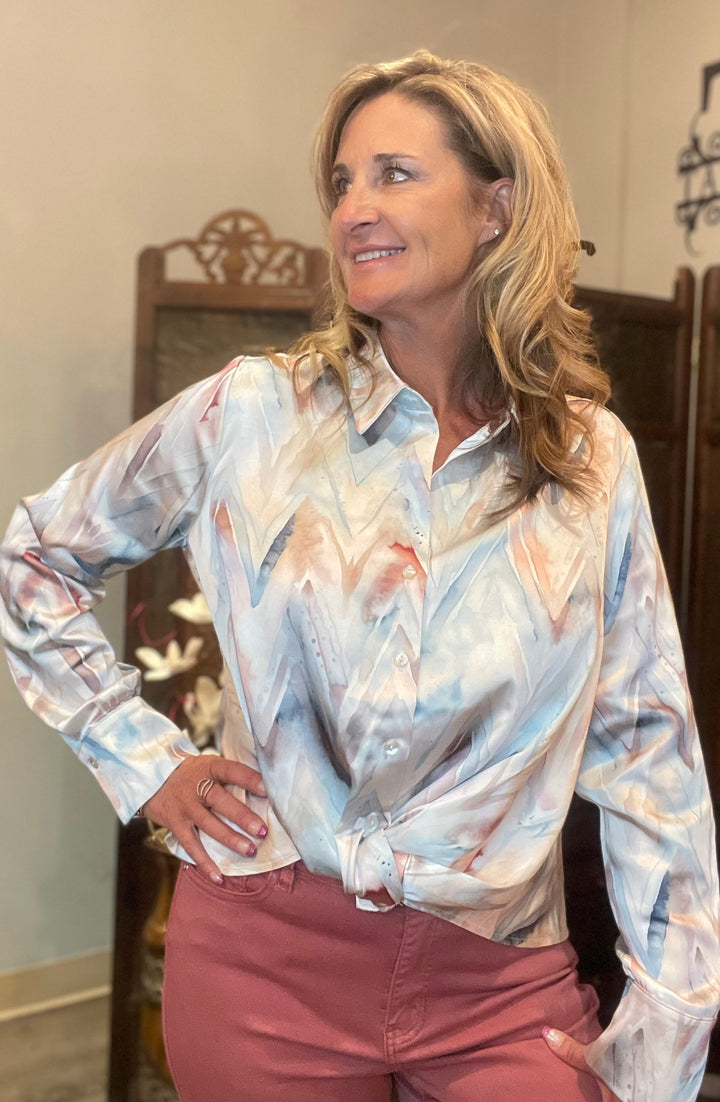 Tops, Twisted Front Button Down