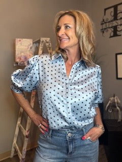 Tops, Dot Pattern Puff Sleeve