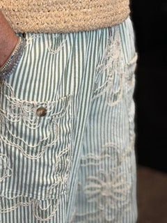 Pants, Embroidery Flower w/Stripe