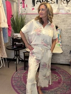 Tops, Floral Washed Waffle Knit