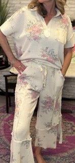 Pants, Floral Washed Waffle Knit
