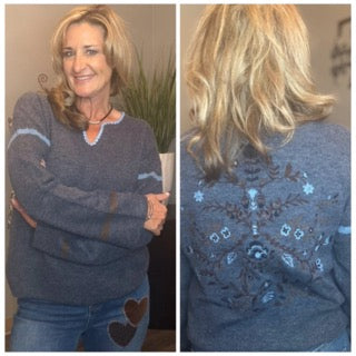 Tops, Embroidered Back Drop Sleeve Sweater CB