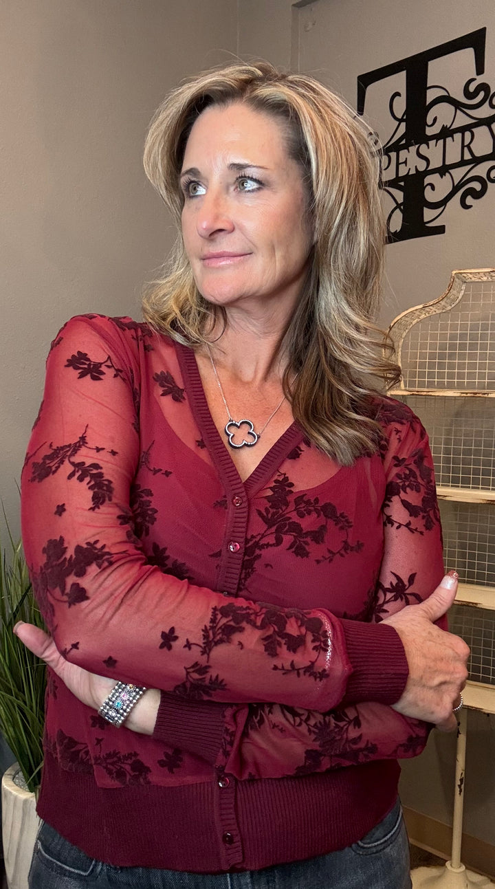 Tops, Mesh Cardigan 2 piece Set