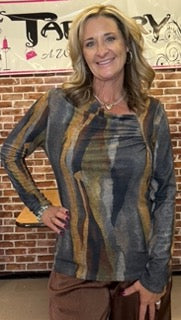 Tops, Abstract Knit w/Side Ruching