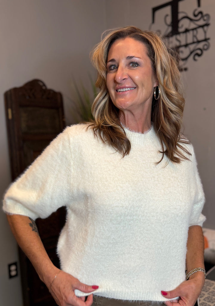 Tops, Fluffy Cropped Sweater