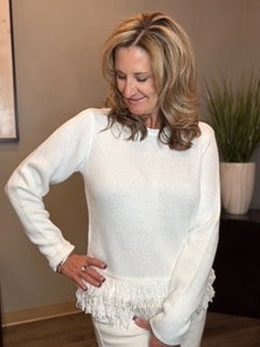 Tops, Crew Neck w/Fringe Bottom CB
