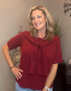 Tops, Crew Neck Sweater w/Front Tie CB
