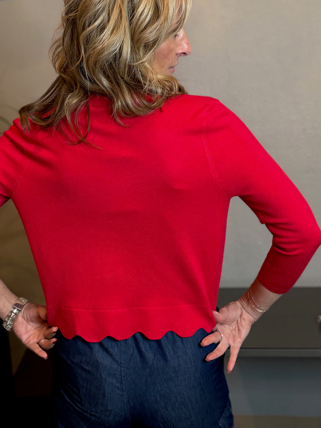 Tops, Scallop Trim Short Cardigan