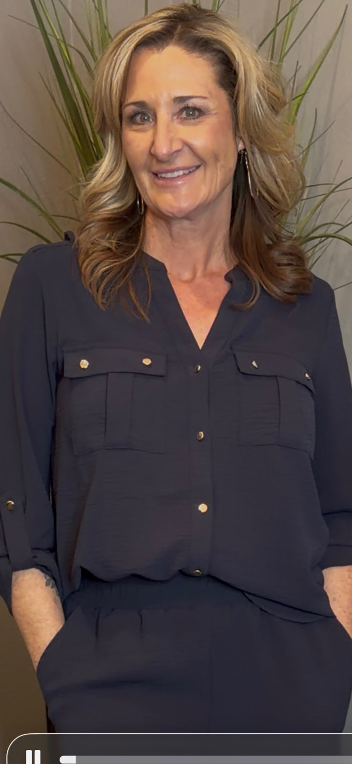 Tops, Button Down V Neck KH