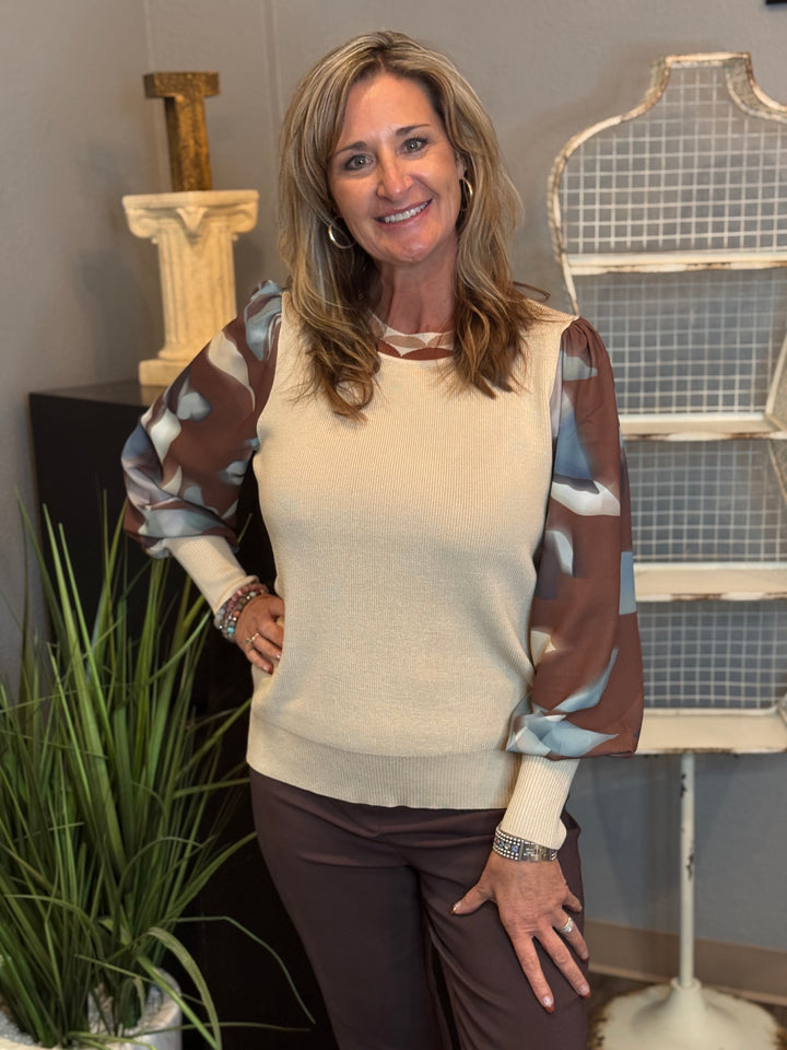 Tops, Sheer Sleeve Sweater