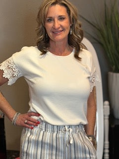 Tops, Soft ribbed with Crotchet Sleeve