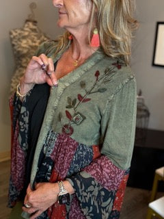 Tops, Embroidered Long Kimono