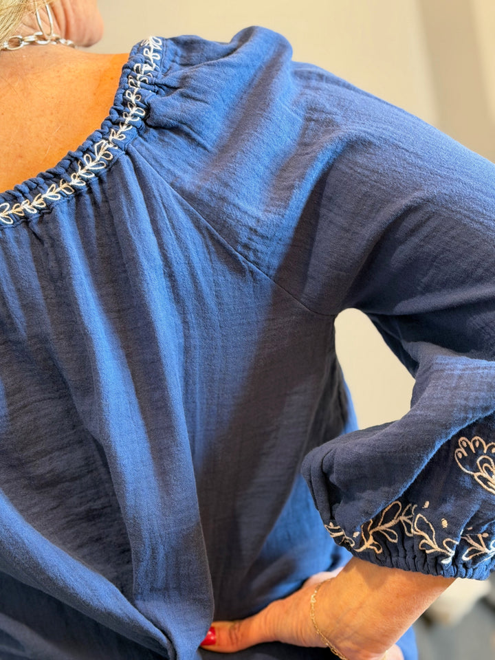 Tops, Woven 3/4 Sleeve w/Embroidery