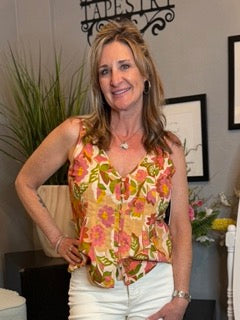 Tops, Floral Woven V-Neck
