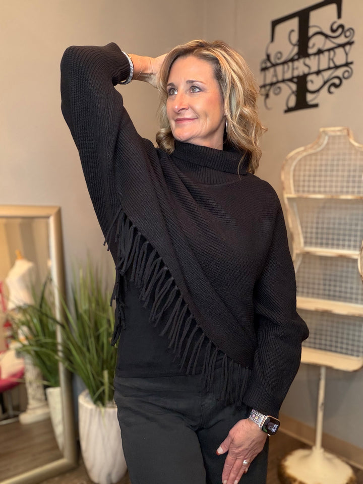 Tops, Fringe Trim Poncho