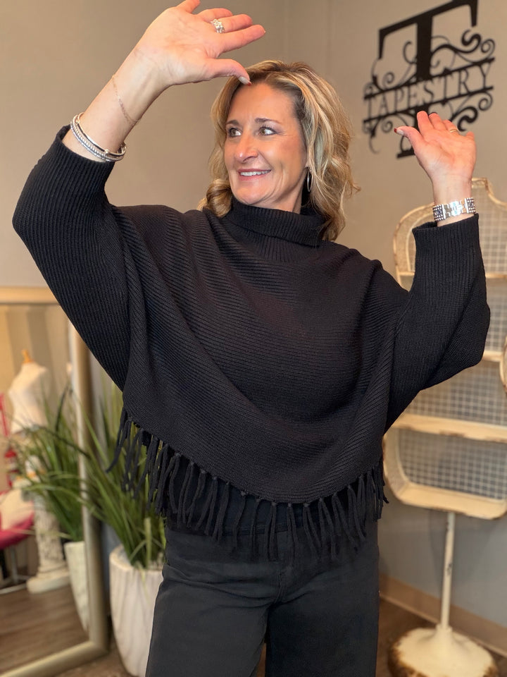 Tops, Fringe Trim Poncho