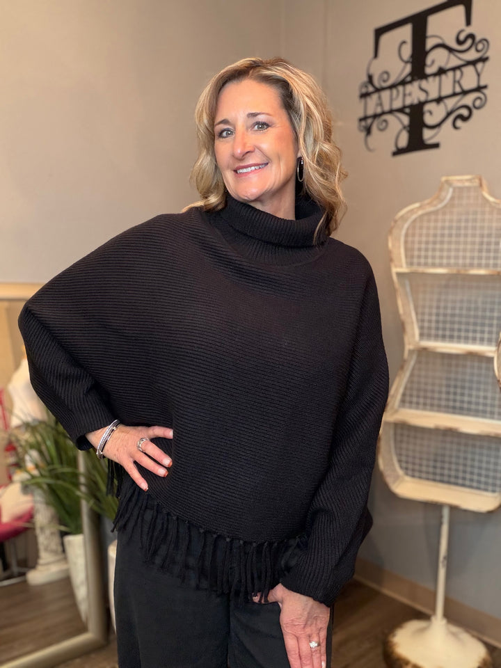 Tops, Fringe Trim Poncho