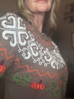 Tops, Pumpkin Embroidery Sweater