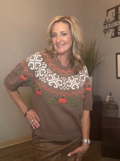 Tops, Pumpkin Embroidery Sweater