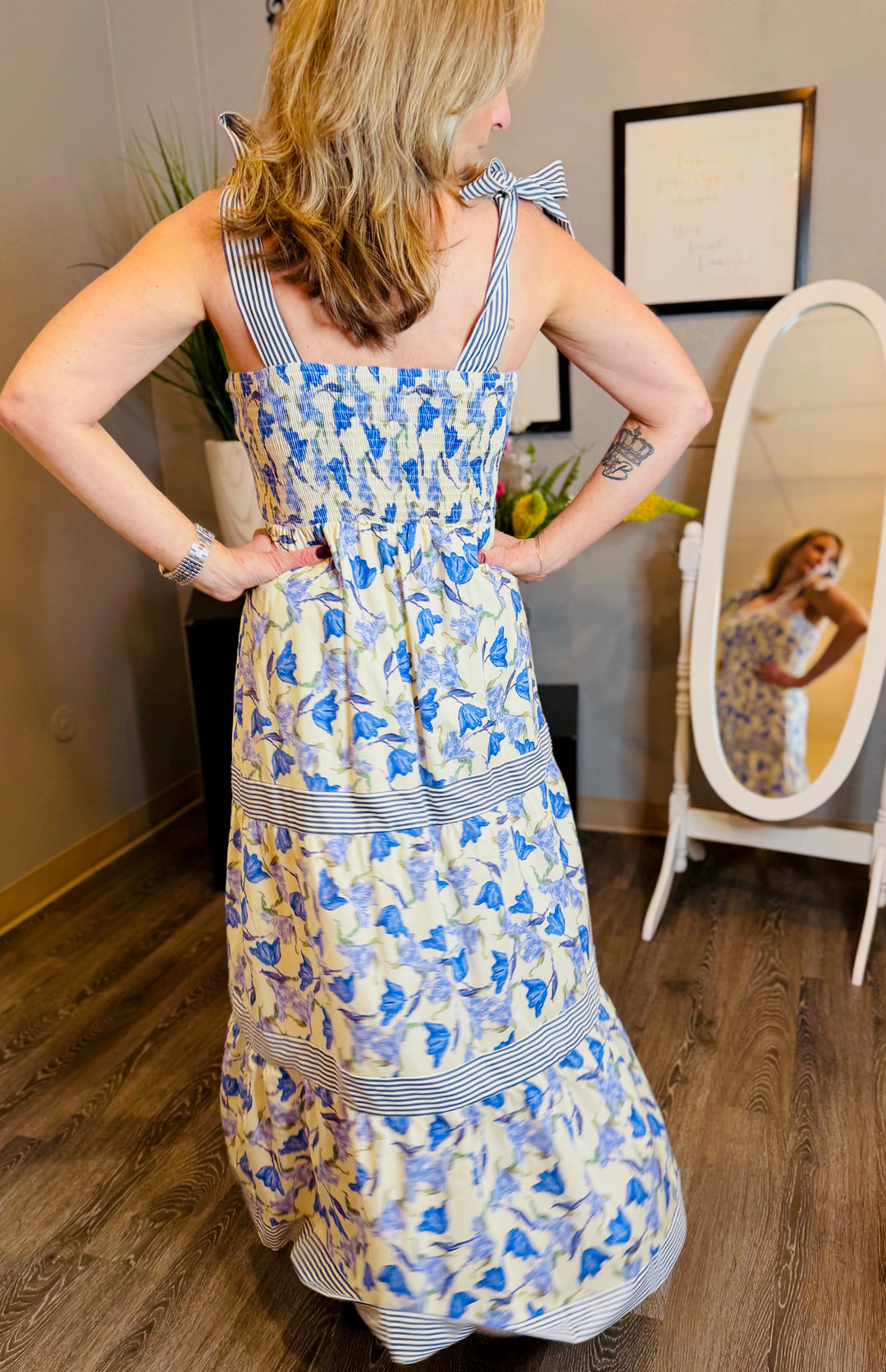 Dresses, Woven Print Maxi w/Tie Shoulder