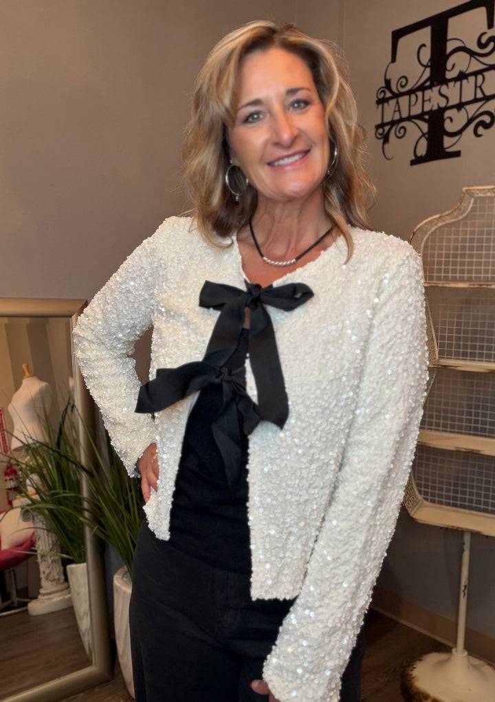 Outerwear, Sequined Jacket w/Bows