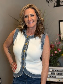 Tops, Denim Trim Sweater Vest
