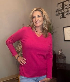 Tops, Long Sleeve V-neck Sweater Cherry