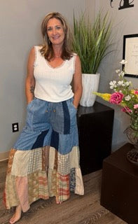 Pants, Boho Tiered Patch Denim
